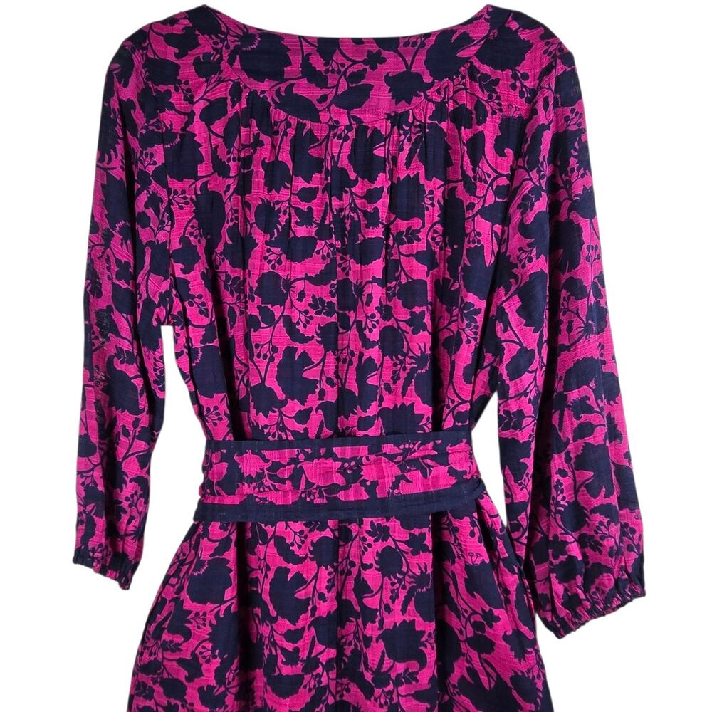 Studio Park x Amy Stran Dress Medium Berry Navy Floral Belted Boho Peasant - Picture 12 of 13